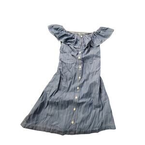 Hollister Blue Off Shoulder Button Front Dress Size Small NWT Ruffle Mini